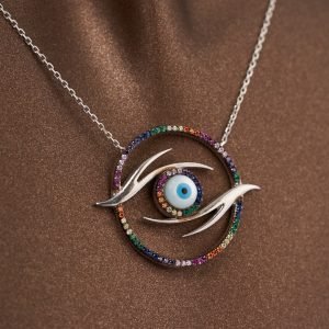 Renkli Zirkon Taşlı Nazar 925 Ayar Gümüş Kolye