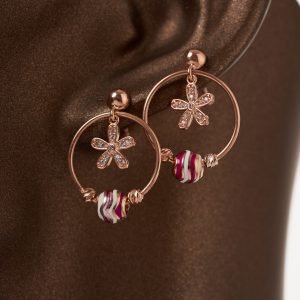 Taşlı Çiçek Halka Altın Kaplama Gümüş Küpe